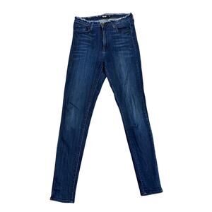 JUST BLACK Women's Blue Denim High Rise Frayed Hem‎ Skinny Jeans Size 28